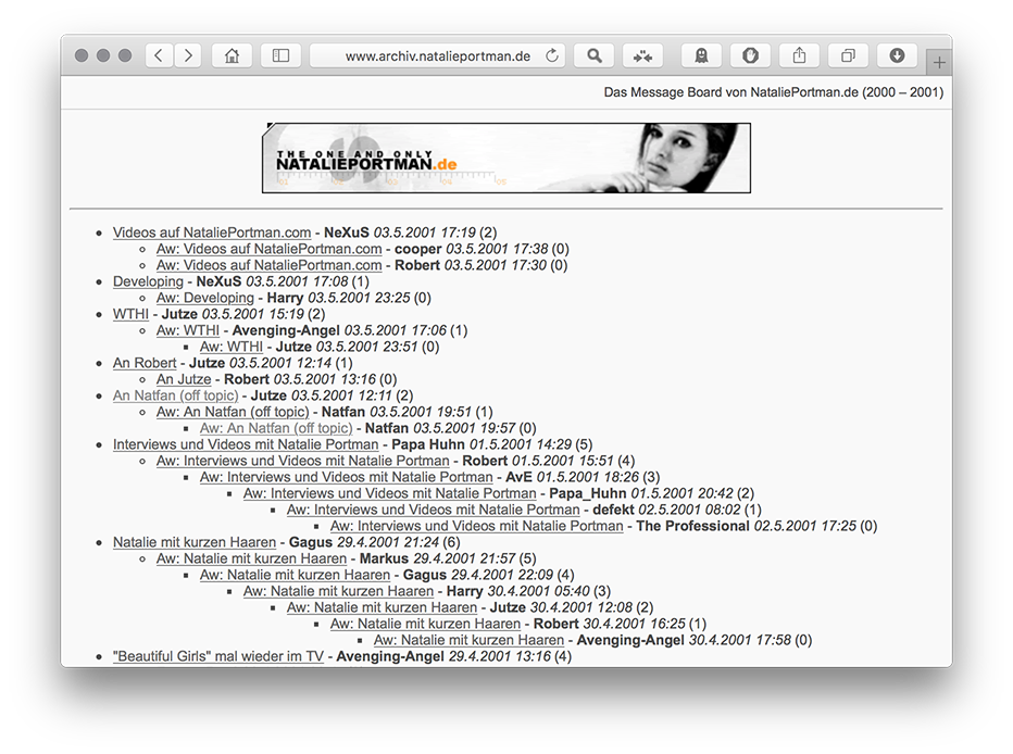 Das Message Board von NataliePortman.de (2000 - 2001)